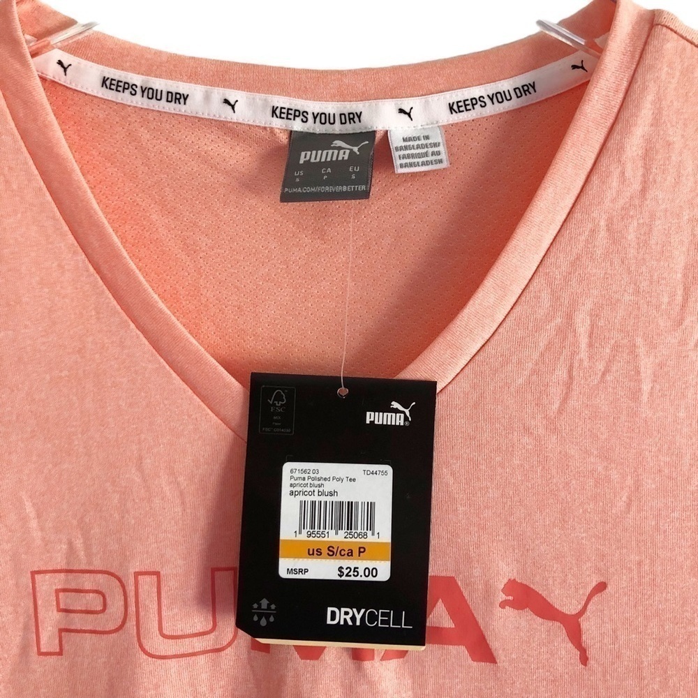 Puma V-Neck Dry Cell Short Sleeve Tee Apricot Blush Small NWT - Picture 3 of 7